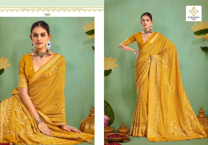 Tulsi Bandhej By Shubh Shree Tusser Silk Designer Saree Wholesale In India